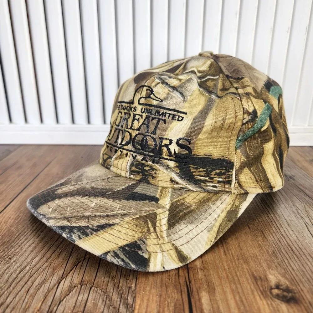 VTG Ducks Unlimited Great Outdoors Festival Camo Snapback Hat USA Made Kudzu Cap